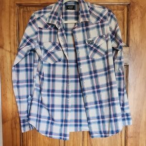 Kimes Ranch White and Blue Plaid Button Down Shirt